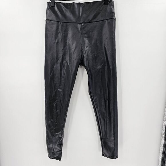 Faux leather leggings pants fleece lined large black - Picture 1 of 3